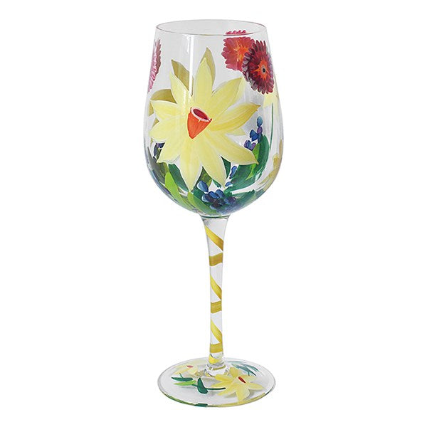 Handpainted Wine Glass Daffodils