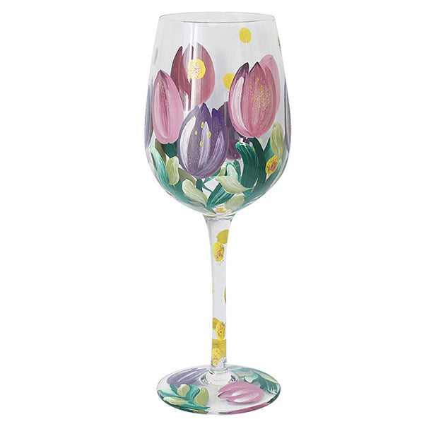 Handpainted Wine Glass Tulips