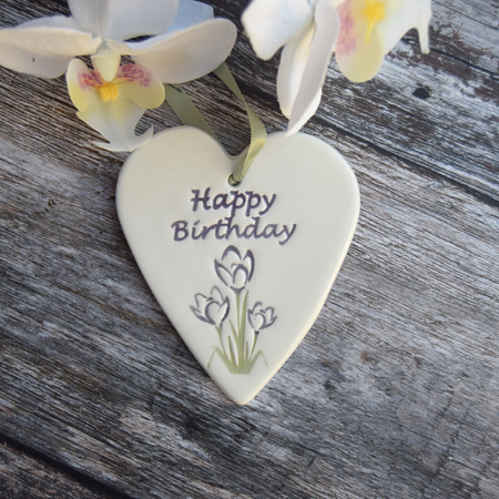 Broadlands Pottery Happy Birthday Flowers Hanging Heart