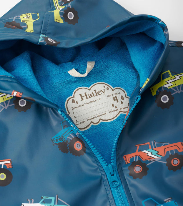 Hatley Boys Monster Trucks Zip-Up Rain Jacket