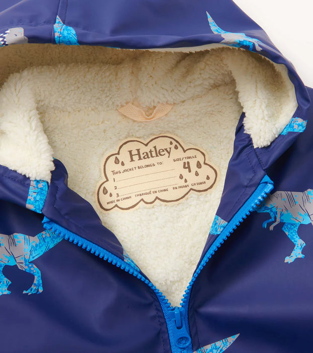 Hatley Boys T-Rex Attack Sherpa Lined Zip-Up Rain Jacket