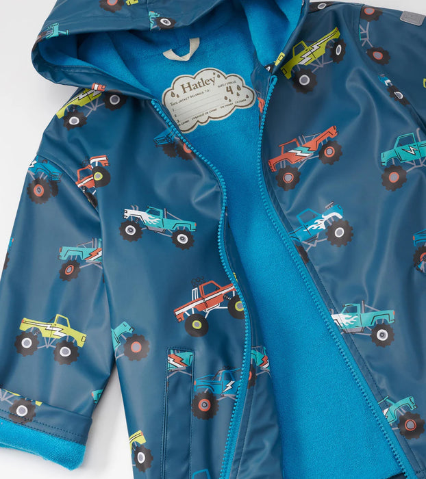 Hatley Boys Monster Trucks Zip-Up Rain Jacket