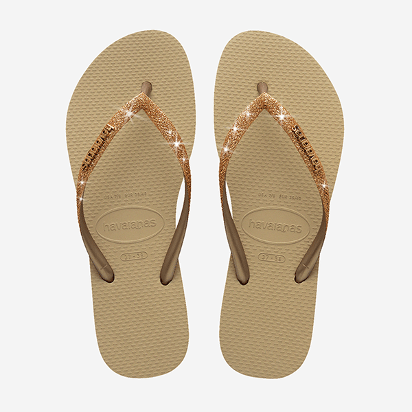 Havaianas Women's Havaianas Slim Glitter II Flip Flops In Golden Light