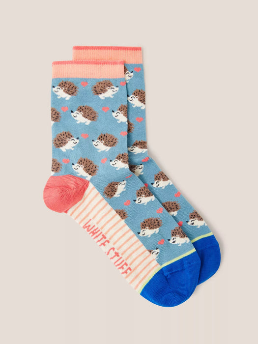 White Stuff Women's Hedgehog Ankle Socks Blue Multi
