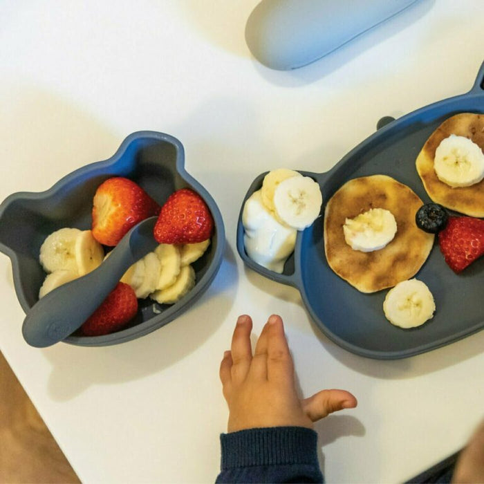 Hippychick TUM TUM Silicone Weaning Bowl & Spoon Set Grey