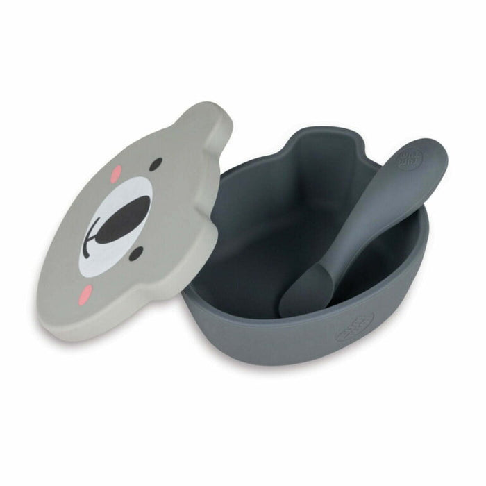 Hippychick TUM TUM Silicone Weaning Bowl & Spoon Set Grey