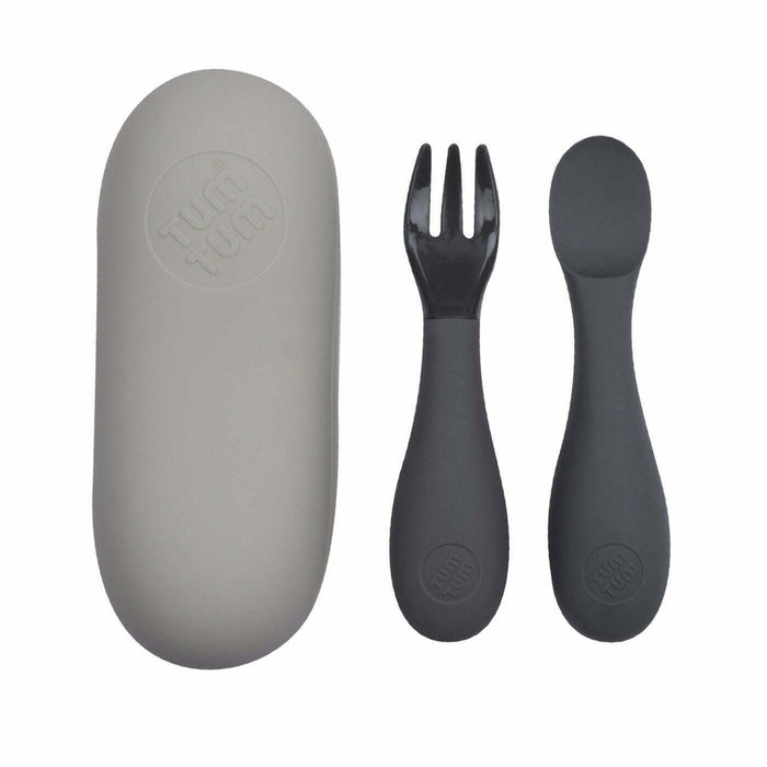 Hippychick TUM TUM Silicone Baby Cutlery Set With Case Grey