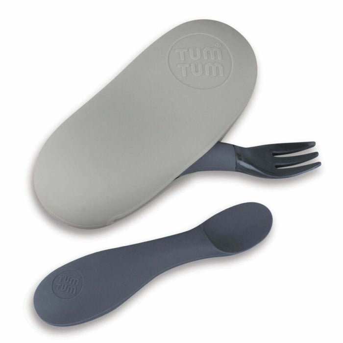 Hippychick TUM TUM Silicone Baby Cutlery Set With Case Grey