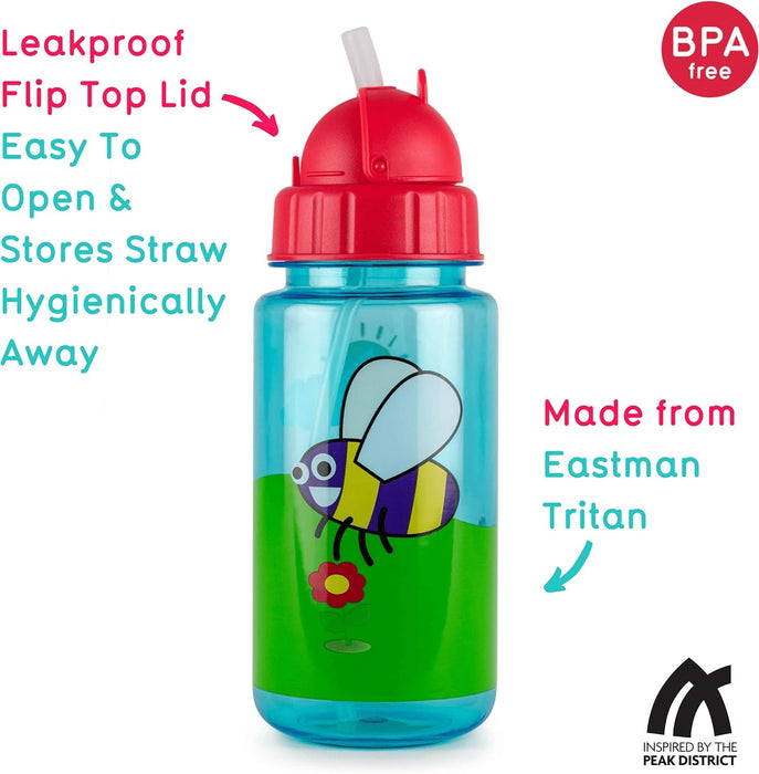 Hippychick TUM TUM Flip Top Kids Bugs Water Bottle With Straw