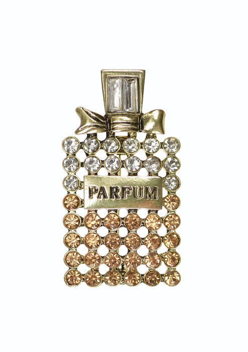 Hot Tomato Antique Gold/Clear/Champagne Crystal Vintage Parfum Bottle Brooch