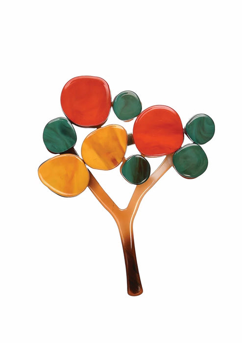 Hot Tomato Antique Satsuma / Green / Caramel Lollipop Tree Brooch
