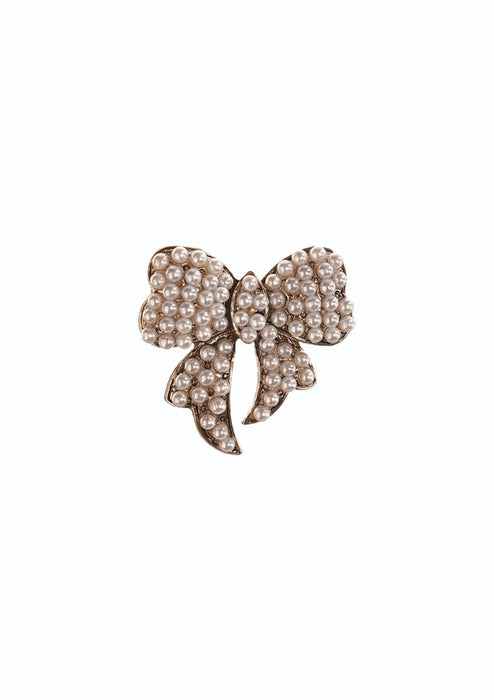 Hot Tomato Beau Bow Antique Gold Faux Pearl Brooch