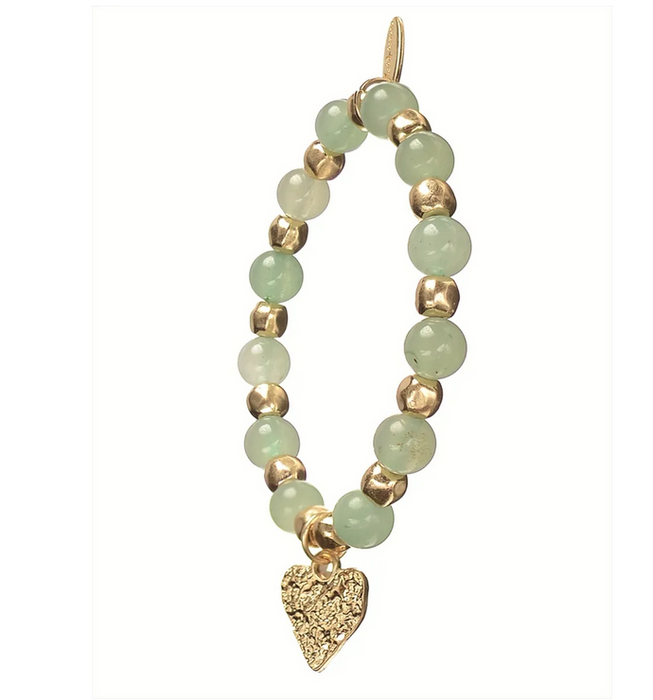 Hot Tomato Heart Charm Drop In Worn Gold/Jade Green Bracelet