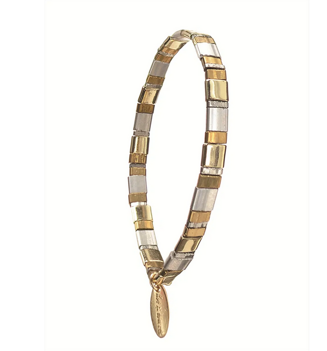 Hot Tomato Miyuki Tila Style Glass Beads Silver & Gold Bracelet