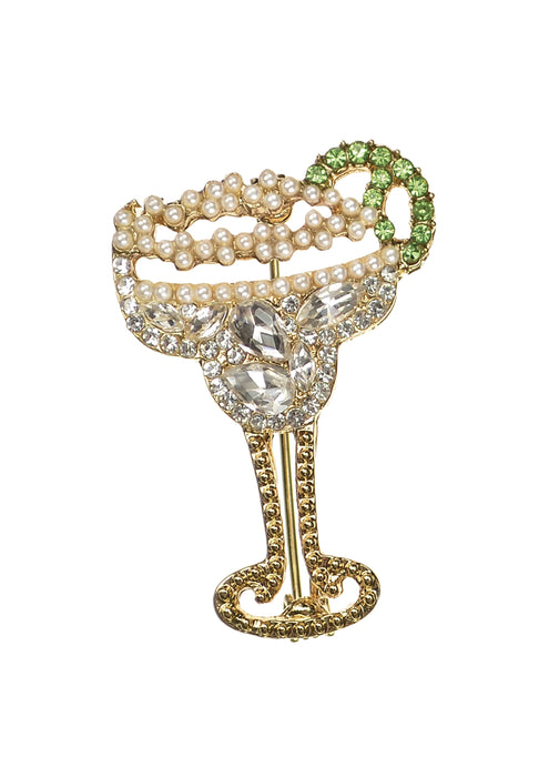 Hot Tomato Antique Gold & Clear Faux Pearls Cocktail Glass Brooch