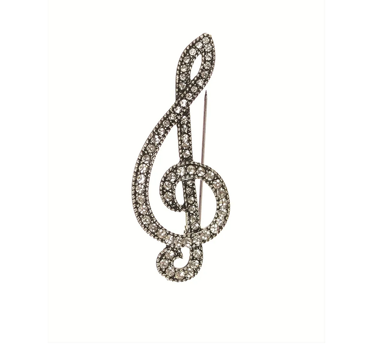 Hot Tomato Treble Clef Clear Crystal Silver Brooch