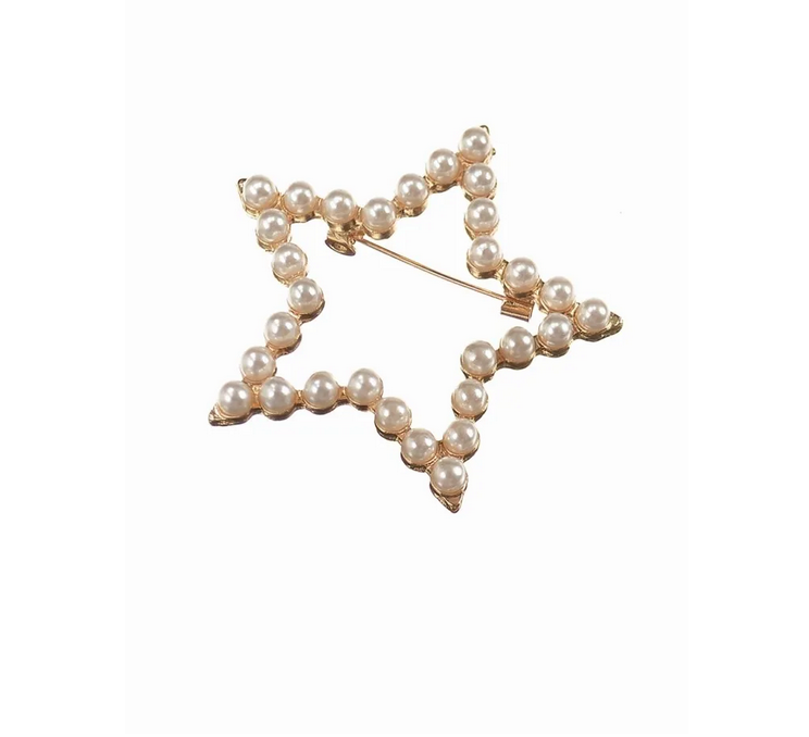 Hot Tomato Frame Of Pearls Star Gold Brooch