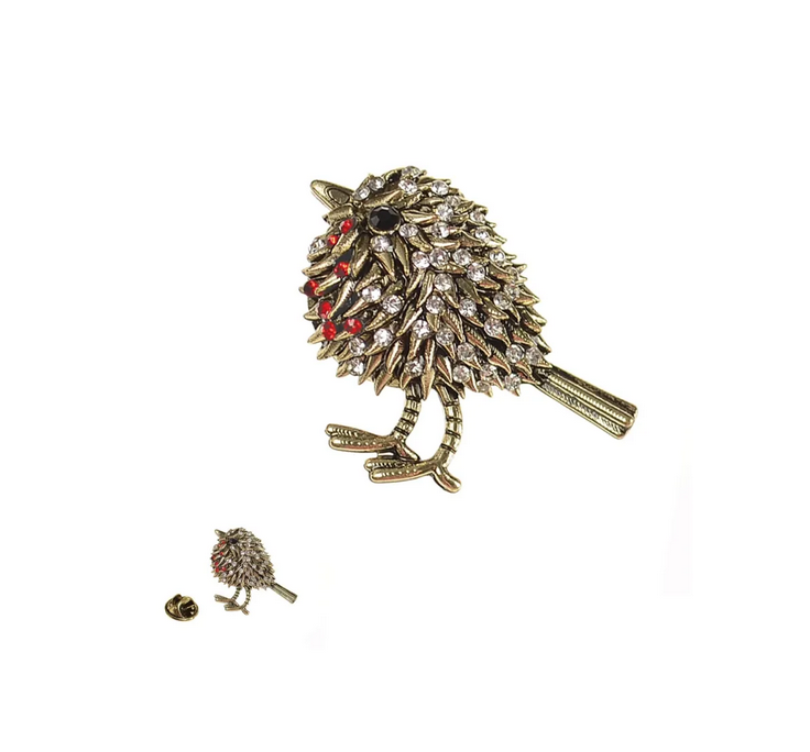 Hot Tomato Rockin' Robin Coloured Crystal Gold Brooch
