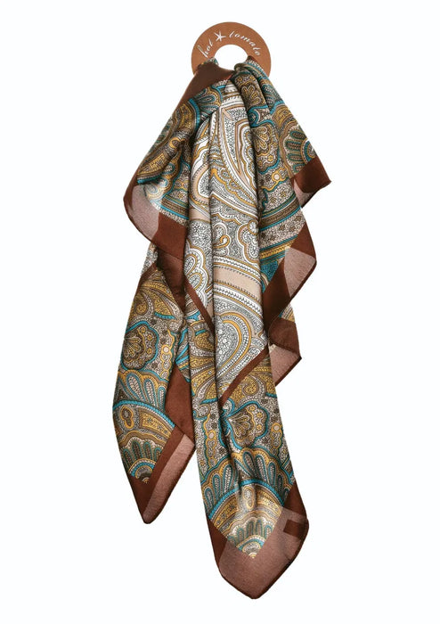 Hot Tomato Cappuccino Paisley Vintage Vibe Poly Silk Square