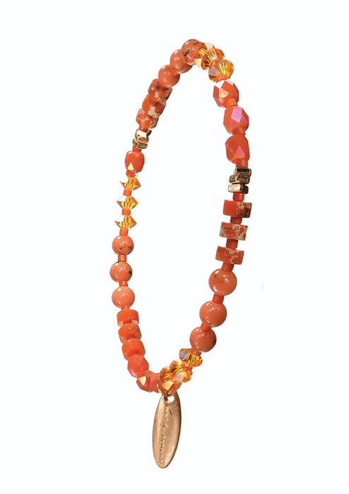 Hot Tomato Coral/Gold Stone & Crystal String