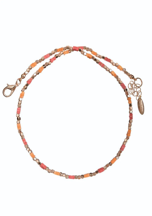 Hot Tomato Coral/Satsuma/Gold Squaring Up Beaded Chain