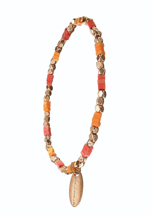 Hot Tomato Coral/Satsuma/Gold Squaring Up Beaded Chain