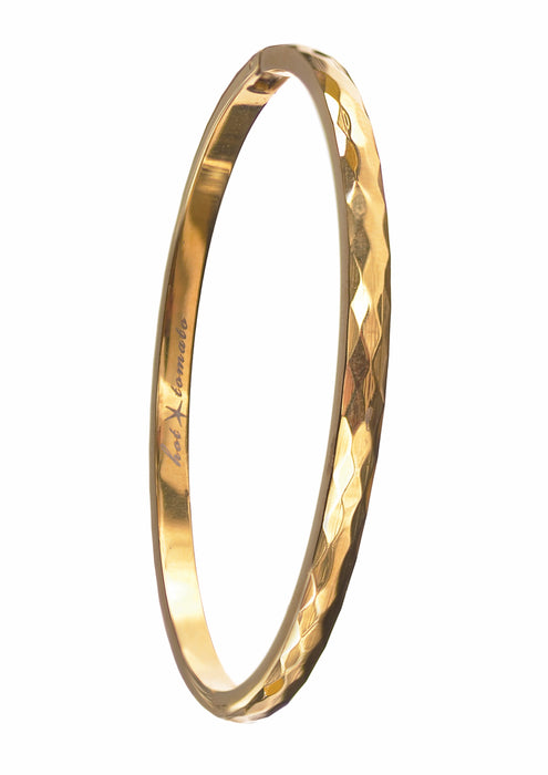 Hot Tomato Stainless Steel W/18k Gold PVD Hinged Facet Bangle