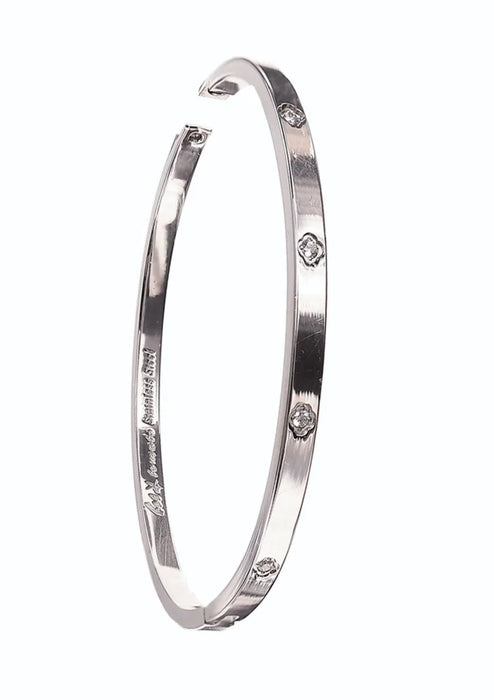 Hot Tomato Crystal Starburst Stainless Steel Natural Hinged Bangle