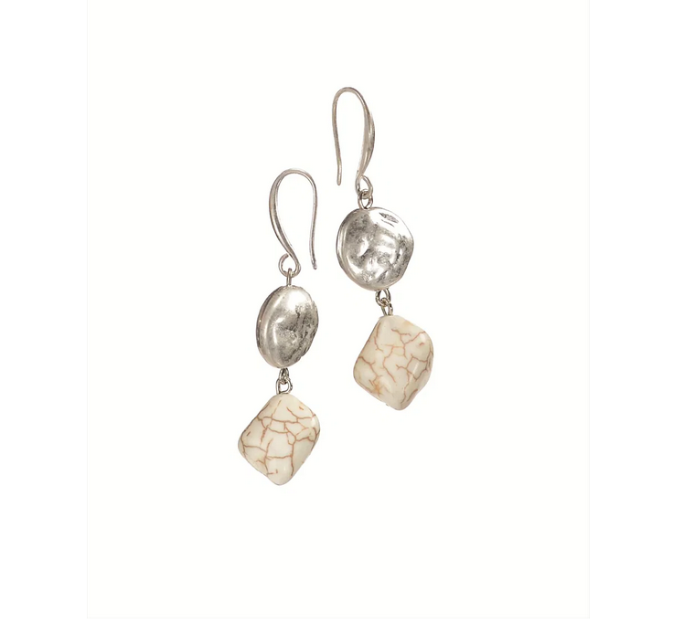 Hot Tomato Raku Rock Chic Style Worn Silver & Vanilla Earrings