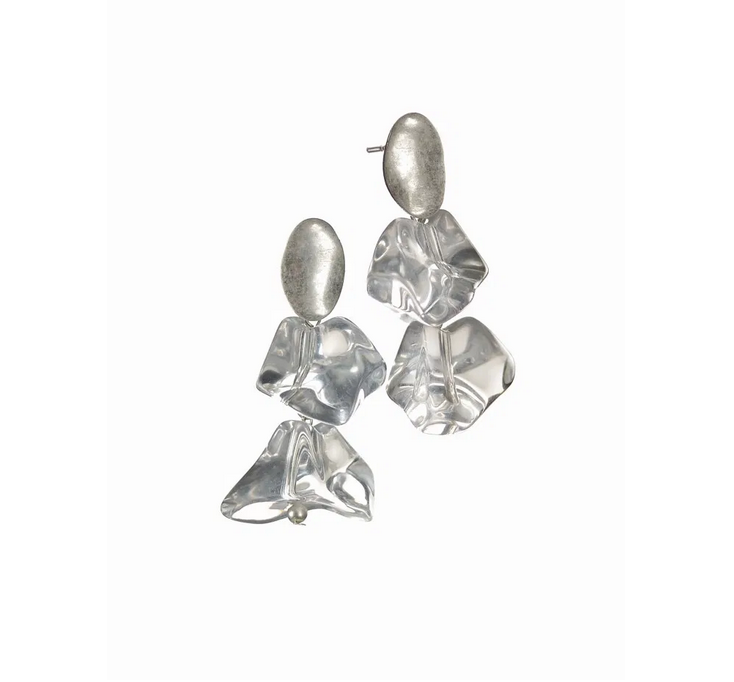 Hot Tomato Rock On Rock Drops Worn Silver & Clear Acrylic Earrings