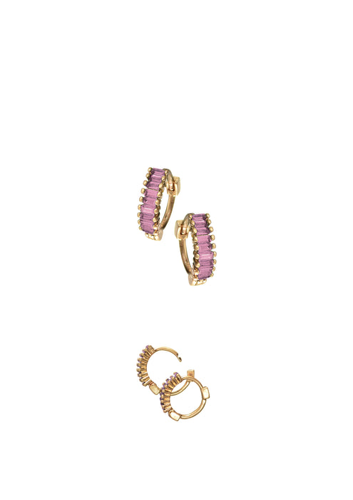 Hot Tomato Super-Mini Baguette Fuchsia Crystal Demi Hoops