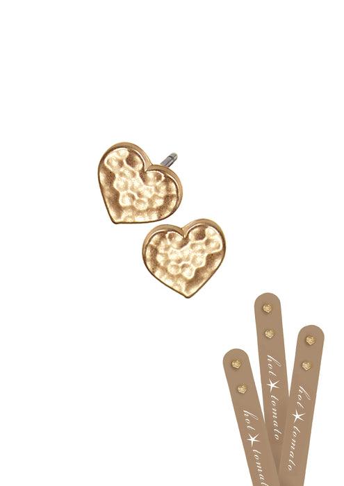 Hot Tomato Matte Gold Micro Heart Studs