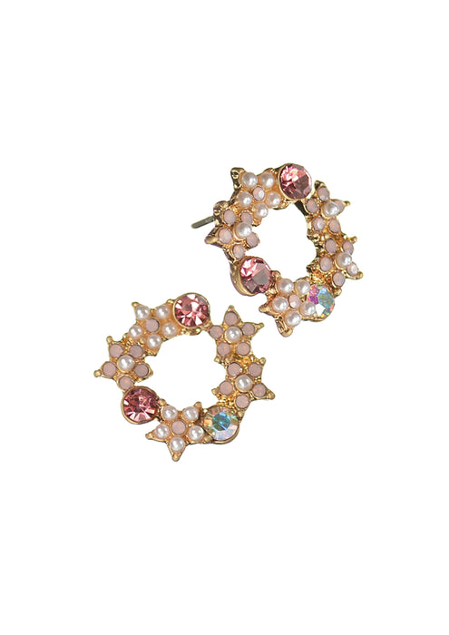 Hot Tomato Delicate Pearl & Crystal Posy Stud