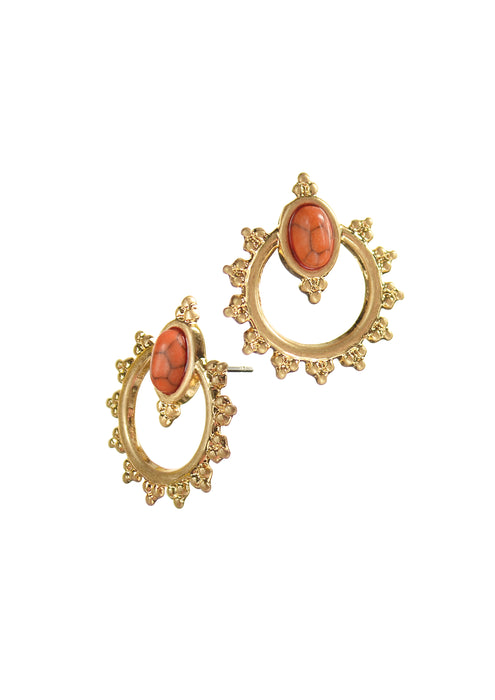Hot Tomato Worn Gold & Coral Eastern Antiquity Earrings