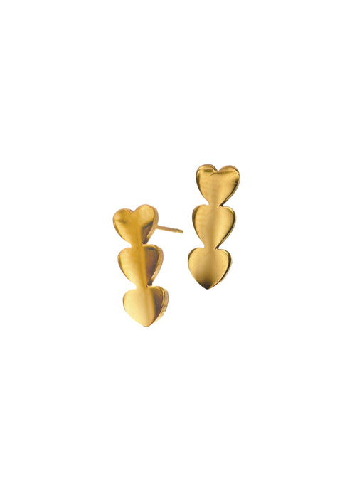 Hot Tomato Gold Triptych Of Micro Hearts Studs