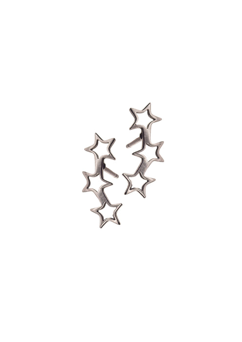 Hot Tomato Silver Triptych Of Micro Stars Studs