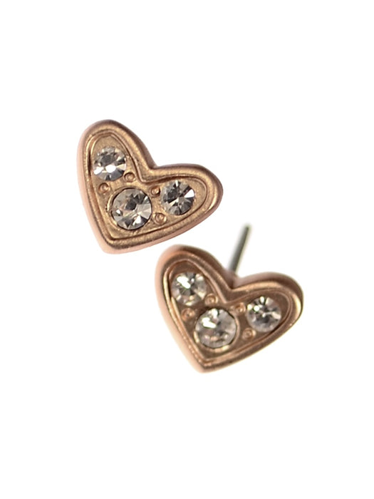 Hot Tomato Gold Triptych Clear Crystal Heart Studs