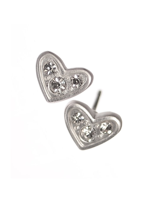 Hot Tomato Silver Triptych Clear Crystal Heart Studs