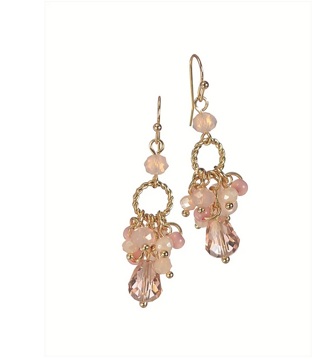 Hot Tomato Ring 'O' Cluster Drops Iridescent Tear Rose/Gold Earrings