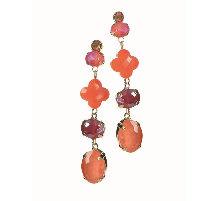 Hot Tomato Byzantine Drops Crystal Tangerine Finish Gold Earrings