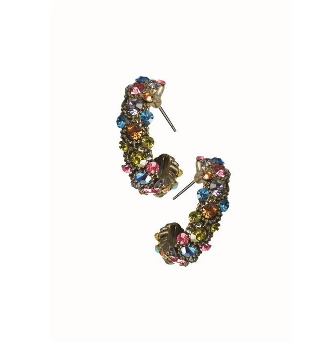 Hot Tomato Crystal Fantasia Hoops Old Bronze Earrings