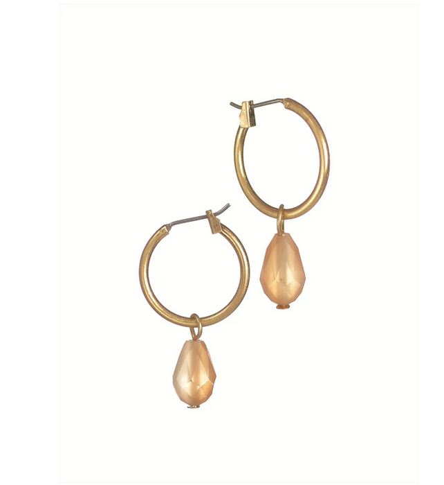 Hot Tomato Hoop With Teardrop Amber Crystal Gold Earrings