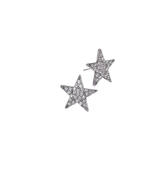 Hot Tomato Crystal Star Clear Crystal Silver Earrings