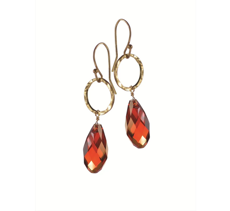 Hot Tomato Teardrop Crystal Red Finish Gold Earrings