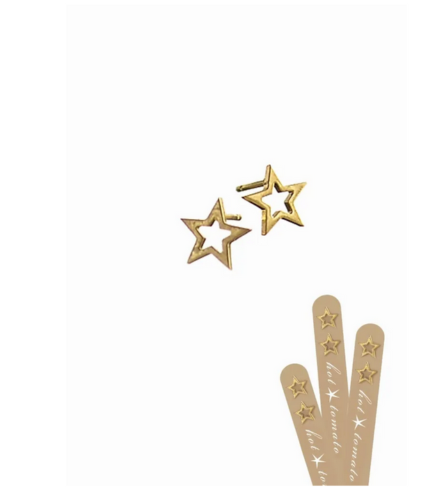 Hot Tomato Star Frame Studs Worn Gold Earrings