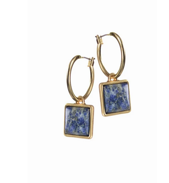 Hot Tomato Drop With Peruvian Sodalite Worn Gold Earrings