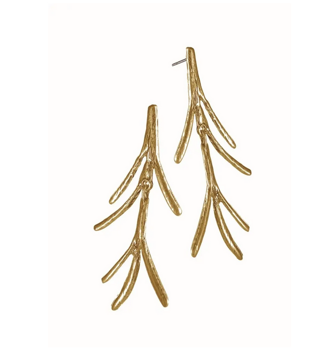 Hot Tomato Pine Tree Forest Drops Worn Gold Earrings