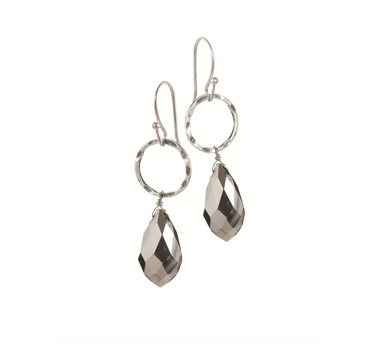 Hot Tomato Teardrop Crystal Grey Mirror Finish Silver Earrings