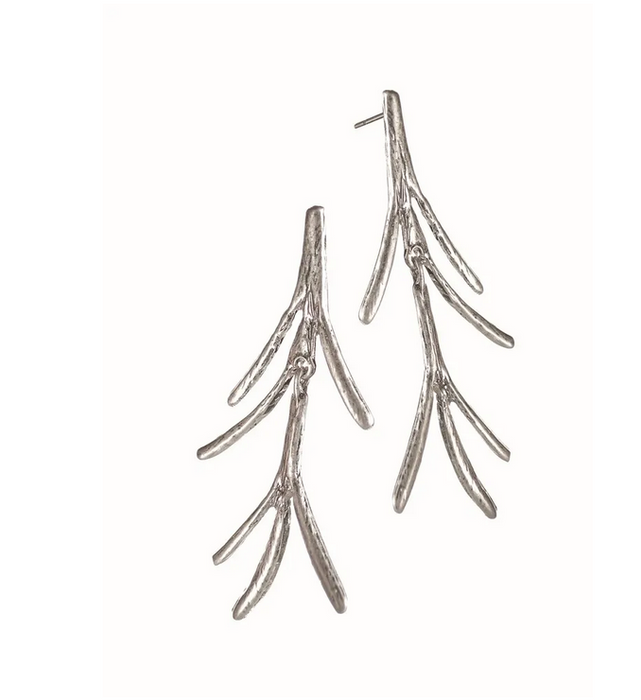 Hot Tomato Pine Tree Forest Drops Worn Silver Earrings