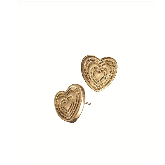Hot Tomato Worn Gold Heart Stud Earrings